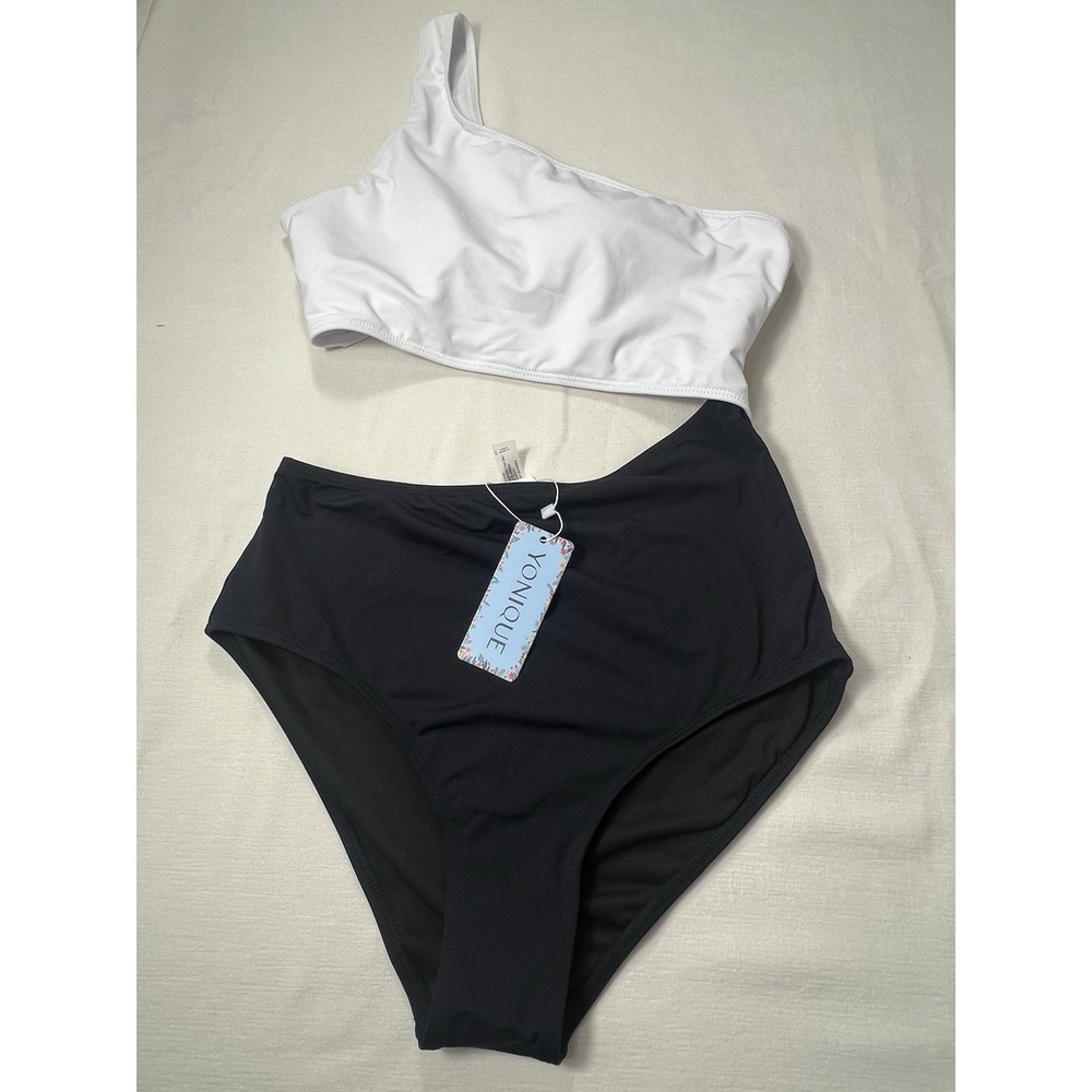 Yonique‎ Womens Size M Cutout One Shoulder 1 Piece Monokini Swimsuit